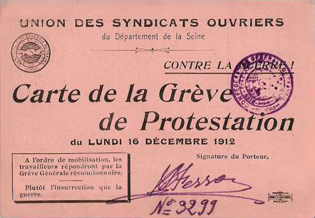 Grève générale contre la guerre organisée par la CGT le 16 décembre 1912